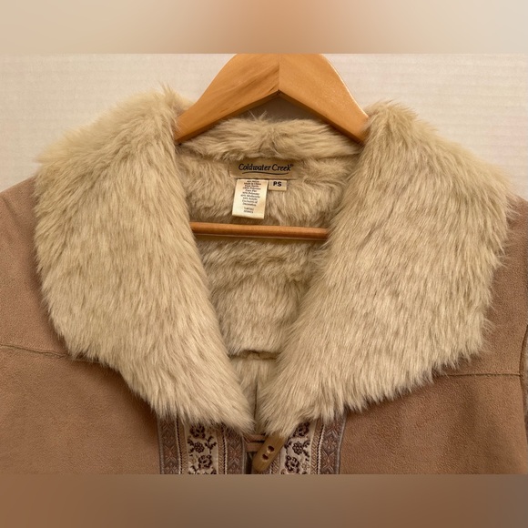 Сoldwater Creek Tan Faux Suede/Fur Coat Size PS - Picture 3 of 7